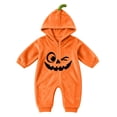 thumbnail image 2 of Xdegoge Newborn Infant Baby Halloween Pumpkin Romper Hooded Fleece Jumpsuit Winking Face Cute Fall Winter Warm Outfit for Boys Girls, 2 of 6