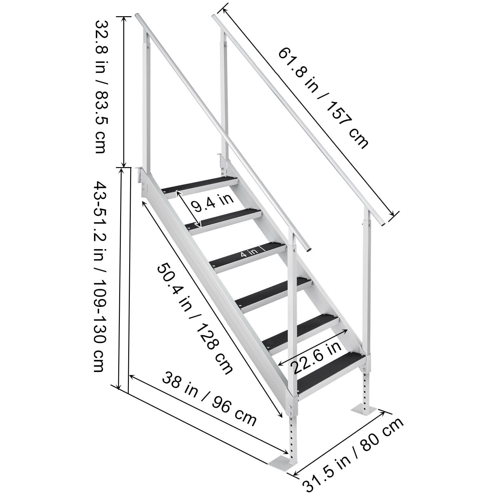 VEVOR Aluminum Dock Ladder Boat Dock Ladder 43-51in Height Adjustable 6 Steps