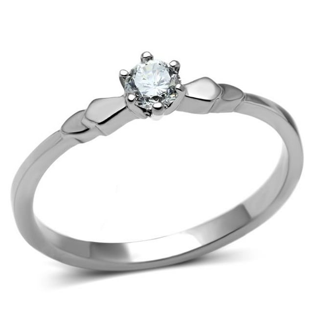 Alamode TK697-9 Women High Polished Stainless Steel Ring with AAA Grade CZ in Clear - Size 9