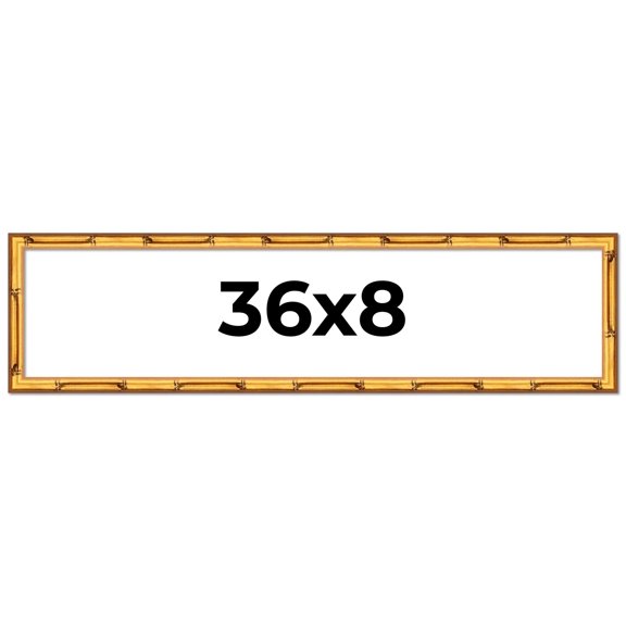 36x8 Frame Gold Bamboo Solid Wood Picture Frame | 1 Inch Moulding Width | Interior Frame Depth 0.75