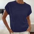 thumbnail image 2 of YUGYXL Womens Short Sleeve Sweater Trendy Floral Pullover Sweaters Summer Casual Crewneck Lightweight Knit Tops Navy Tops L, 2 of 9