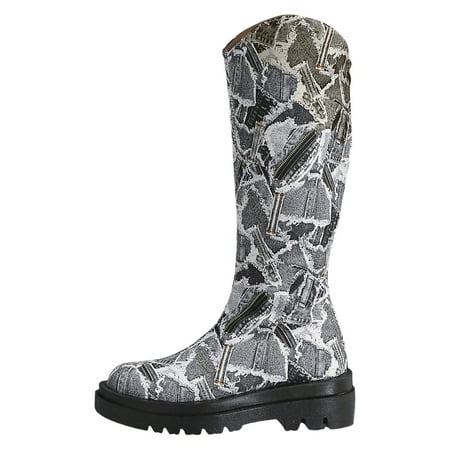 

SZXZYGS Winter Boots for Women New Camouflage Thick Sole European and American foreign Trade Large Size Women s Boots with A Fabric Face Up To Knee Length Denim Boots and Boots for Women