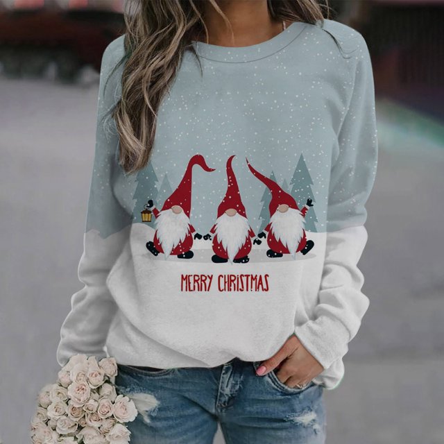 Pntutb, camisas informales de manga larga para mujer, sudadera de cuello redondo con estampado navideño, jersey de cuello redondo, tops tipo túnica Pntutb Pntutb-214