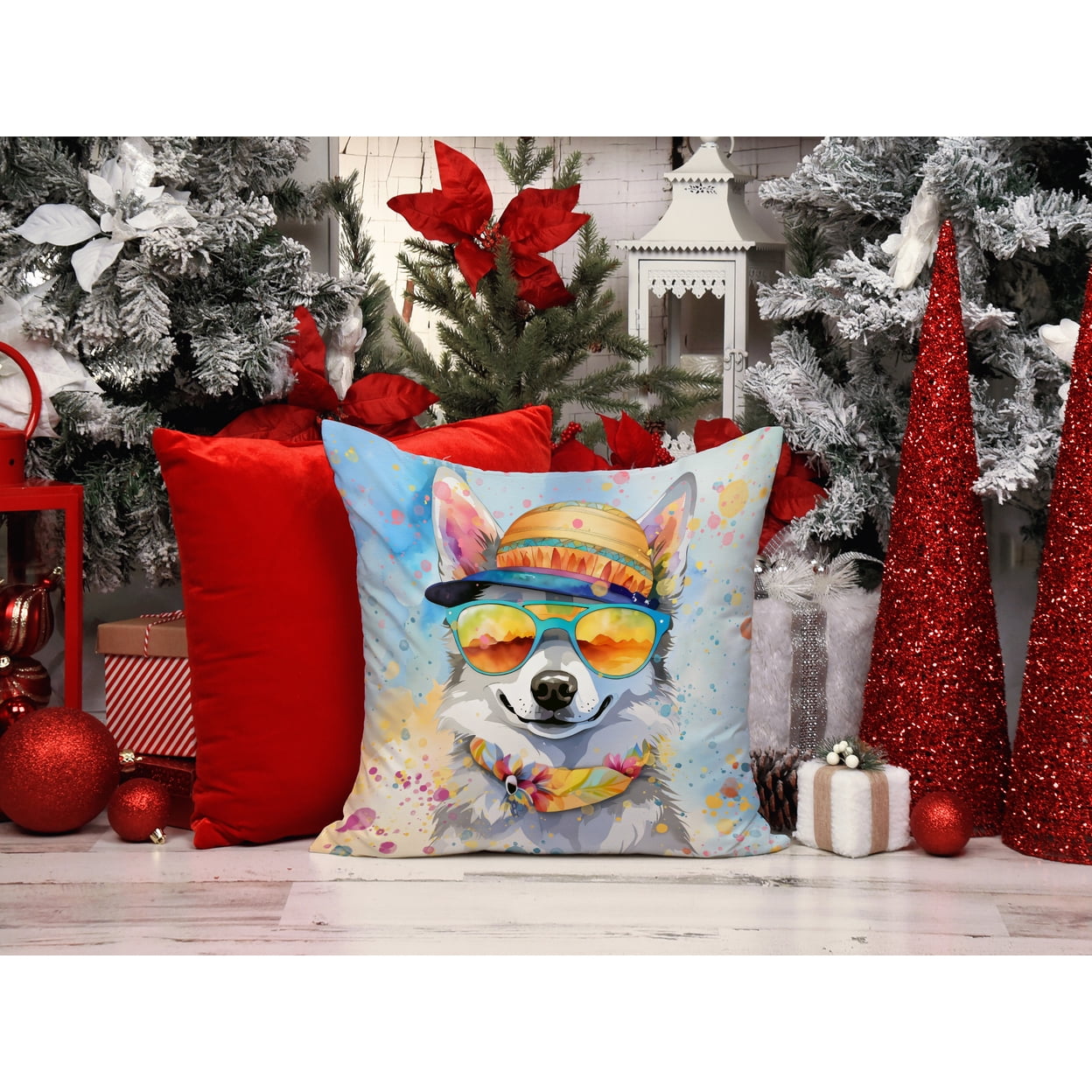 Alaskan Klee Kai Hippie Dawg Fabric Decorative Pillow 18 in x 18 in