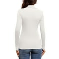 thumbnail image 4 of JYLFC Women's Long Sleeve Polo V Neck T Shirts Fall Ribbed Knit Slim Fitted Collared Tops, White M, 4 of 8