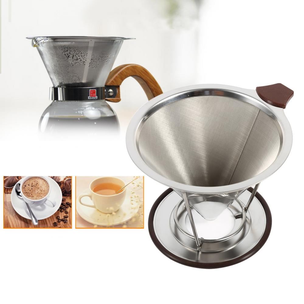WALFRONT Portable 304 Stainless Steel Drip Dripper Double Layer Mesh Coffee Cone Filter Holder