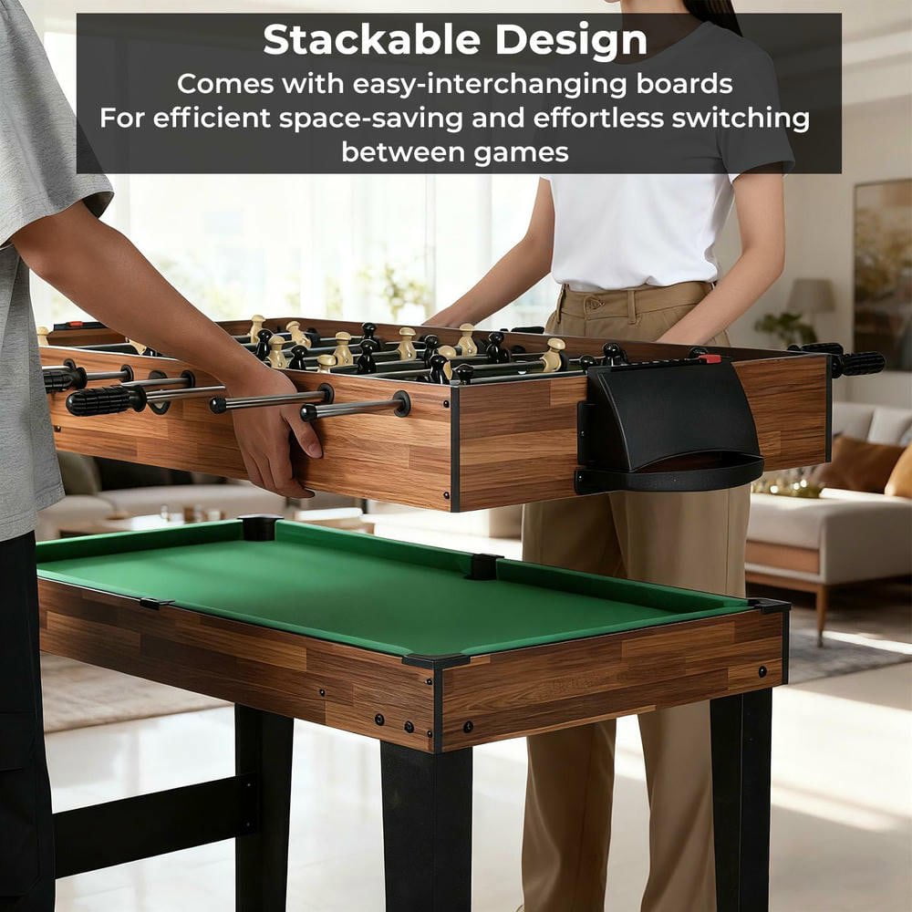 Resenkos 10-in-1 Multi-Game Table Set with Foosball, 50 Inch - Brown