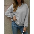 thumbnail image 4 of Womens Oversized V Neck Sweatshirt Fleece Long Sleeve Hoodies Pullover Comfy Top Outfits Grey XL, 4 of 9