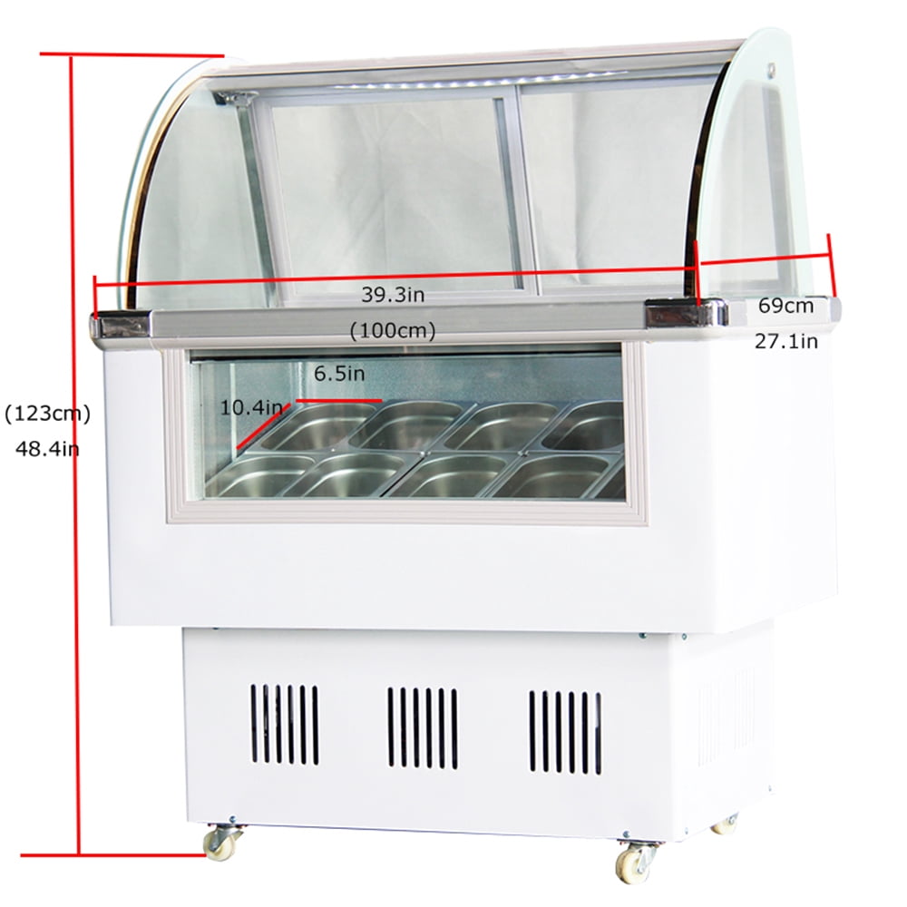 TECHTONGDA Ice Cream Showcase 10 Pan Dessert Display Freezer with LED Light 220V