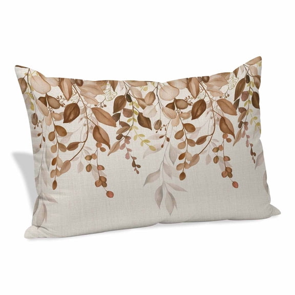 Brown Orange Eucalyptus Pillow Covers, Linen Long Throw Pillow Case, Farmhouse Weeping Leaves Linen Holiday Pillow Protector Decorative Cushion Cover for Living Room/Bedroom 20" x 36"