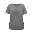 thumbnail image 4 of Fnooota Women's V Neck T-shirts, Short Sleeve Fitted Hem Pleated Front Casual Summer Tops Gray Size S, 4 of 4