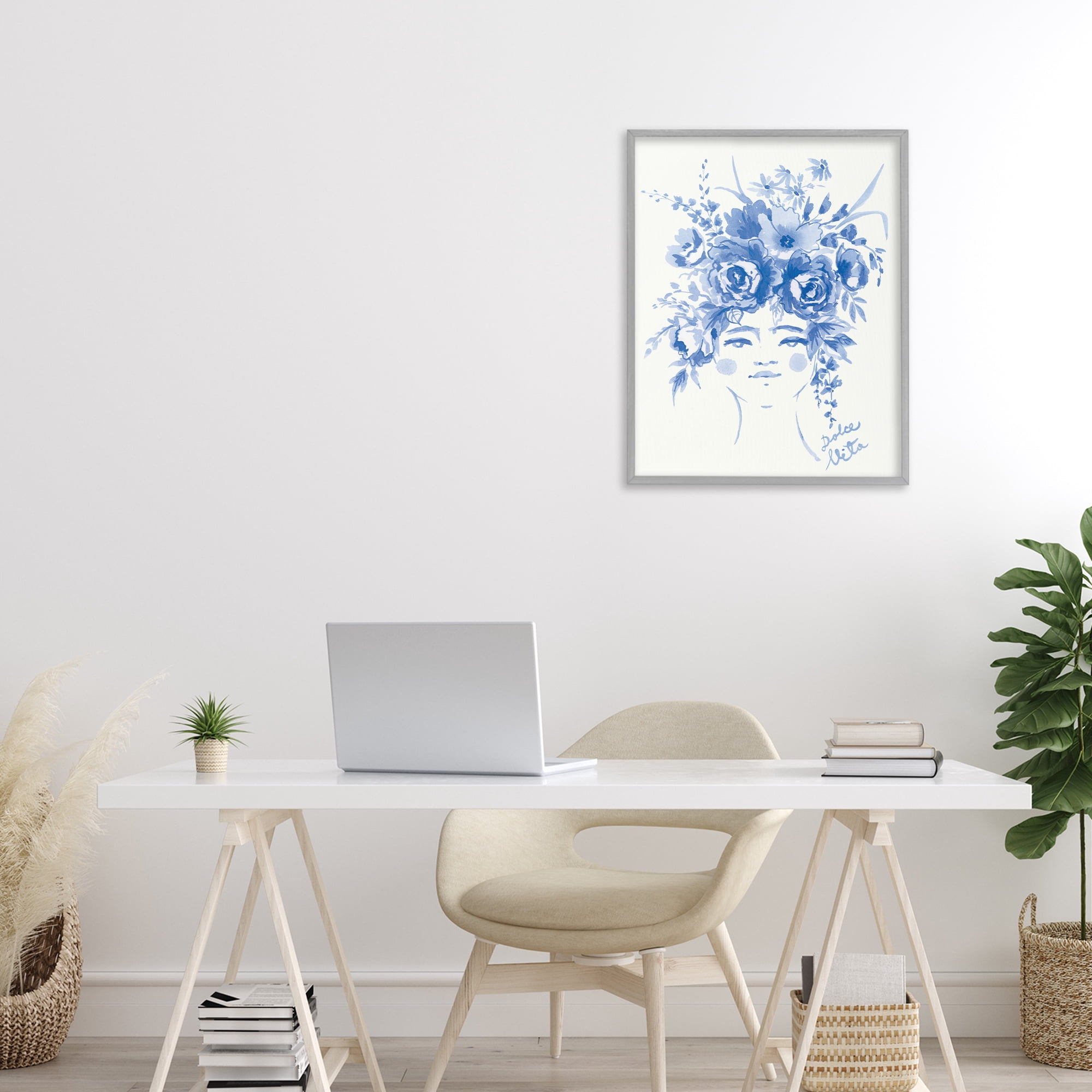 Stupell Industries Dolce Vita Woman with Roses Gray Framed Giclee Art, design by Karolina Sato