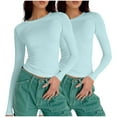 thumbnail image 2 of Coorders No Boundaries Everyday Tee, Scoop Neck Long Sleeve Shirts for Women, Slim Round Neck Fitted T Shirts Womens Tops Tee,2 Pack,Light Blue * 2,M, 2 of 4