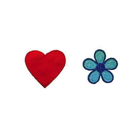 Blue Flower Patch Altotux Red Heart and Blue Embroidered Organza Daisy Flower Sew On Patch Applique Sewing Notions DIY Craft Supplies ()