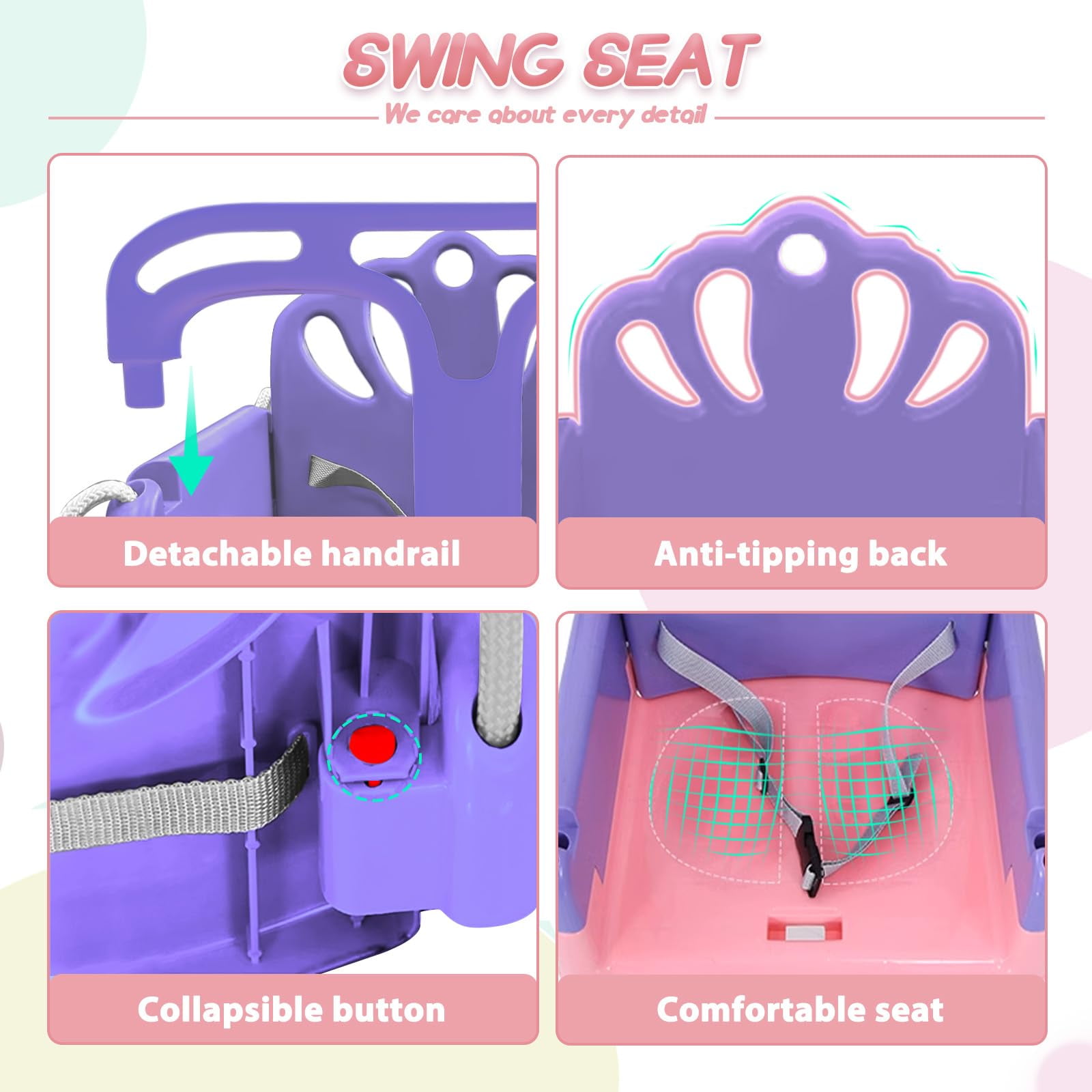 G TALECO GEAR Foldable Toddler Swing, 2 in 1 Swing Sets for Backyard,  Pink & Purple