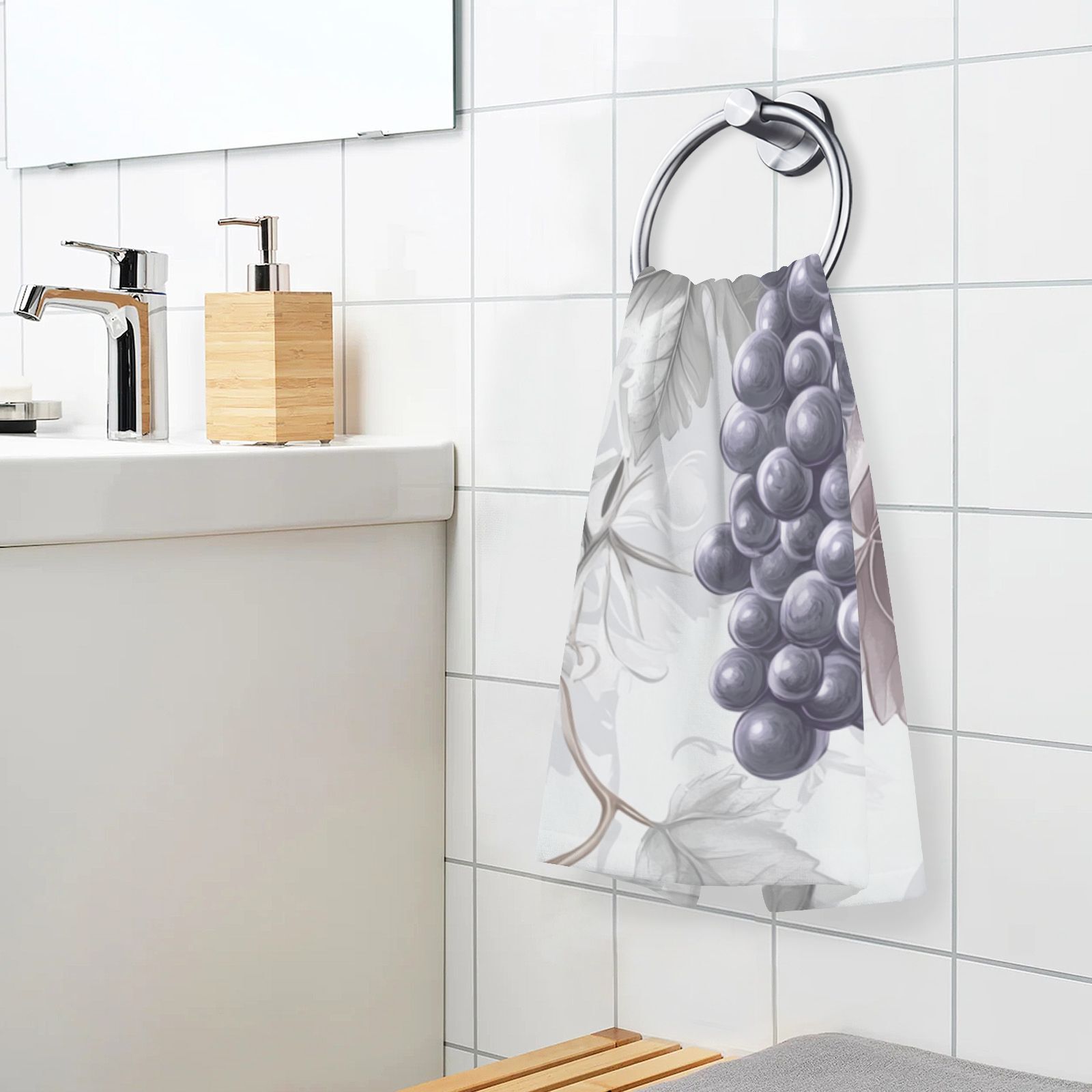 Purple Grapes Leaves Hand Towels Cotton Bath Towels Large Face Towels Absorbent for Bathroom 2 Packs