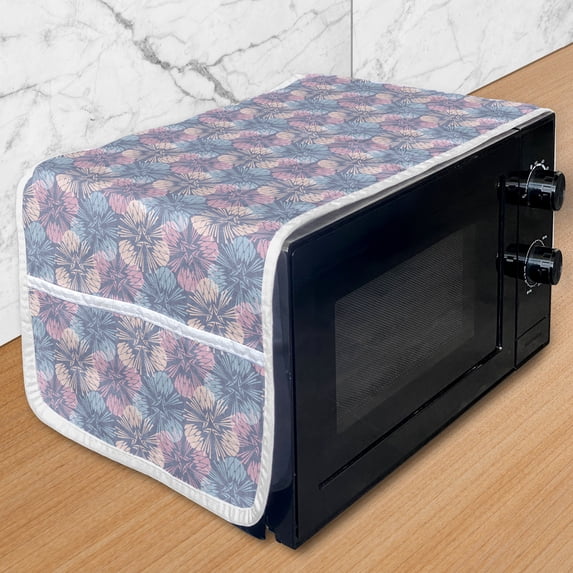 Flower Microwave Oven Cover, Abstract Colorful Dandelion Pattern with Striped Background Burlap Inspired Design, Water Resistant Organizer with Pockets for Kitchen, 36" x 12", Multicolor, by Ambesonne
