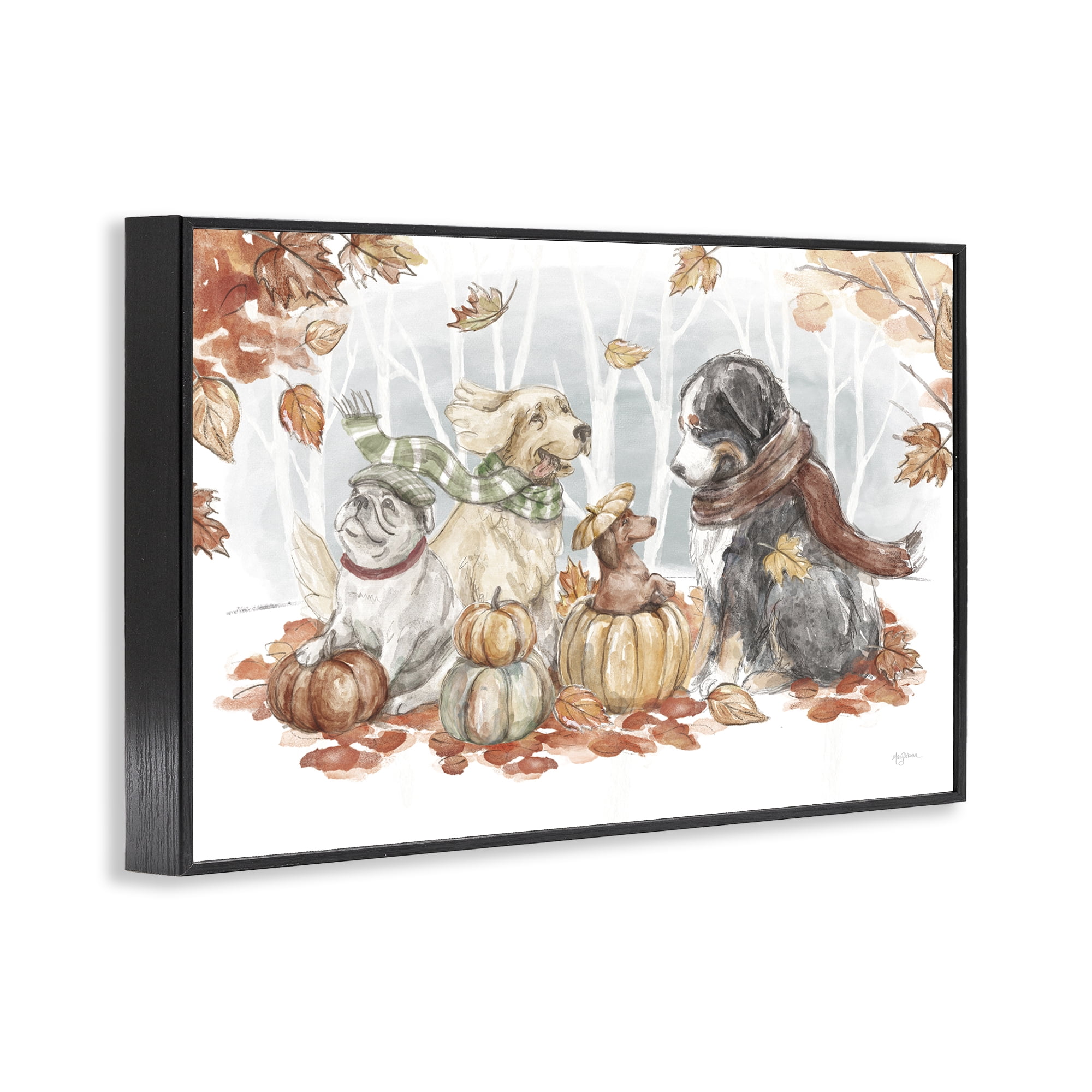 Stupell Industries Autumn Fun Dogs Holiday Painting Black Framed Art Prints Wall Art, 24 x 16