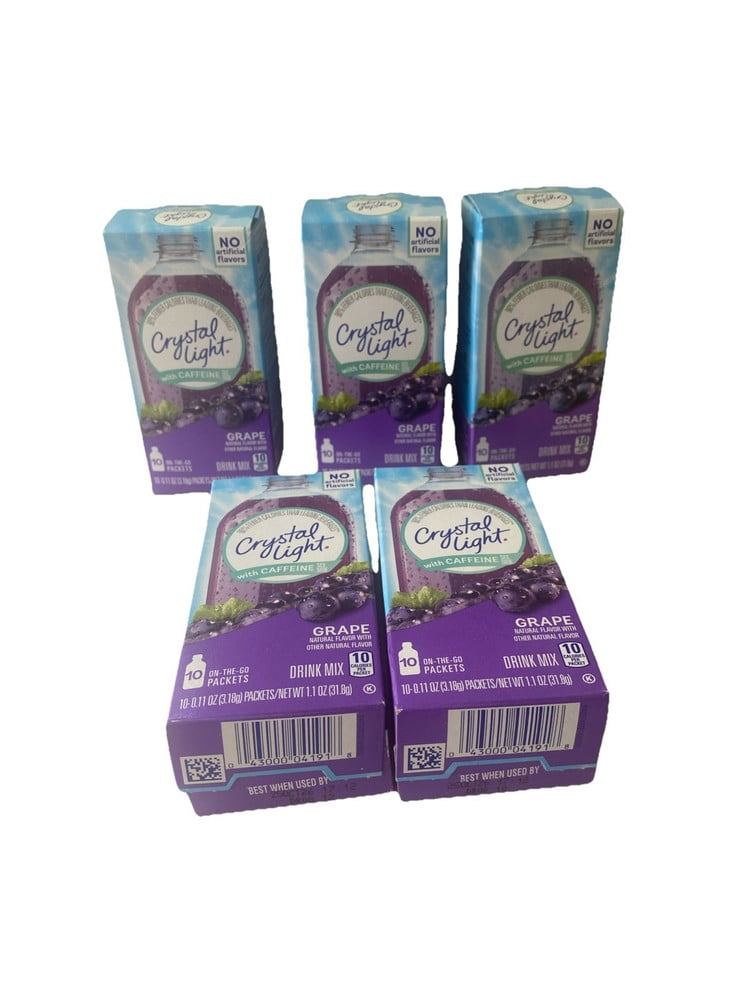 Crystal Light With Caffeine On The Go Concord Grape Drink Mix 10-Packets 5 boxes