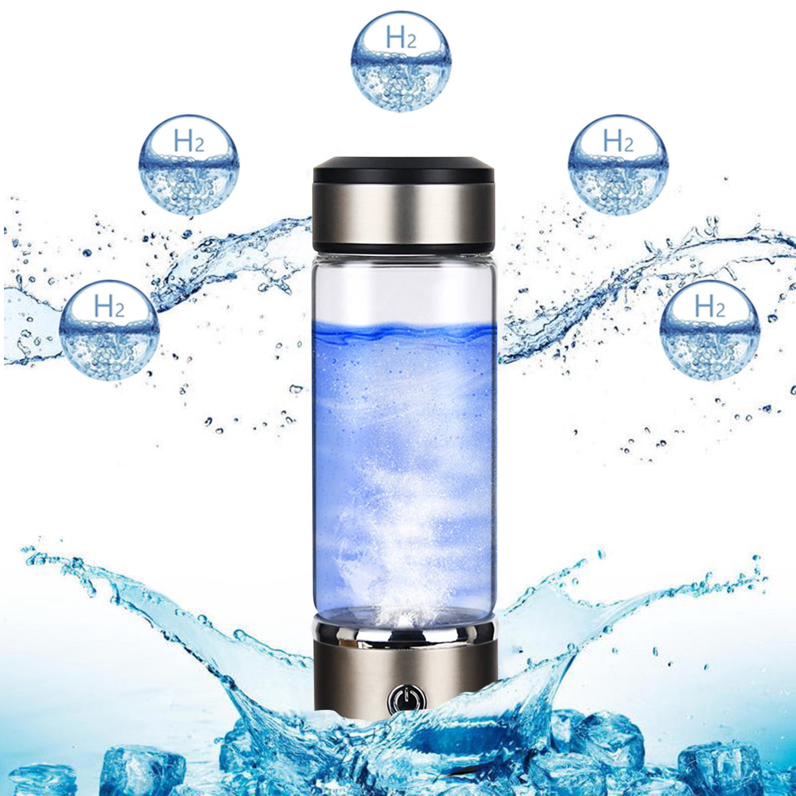 Fankiway Rich Hydrogen Cup, USB Rechargeable Hydrogen Water Bottle, Portable Glass Bottles Weak Alkaline Cup Anti-Oxidation and Anti-Aging Glass Health Cup, Micro Electrolysis Hydrogen Production Cup