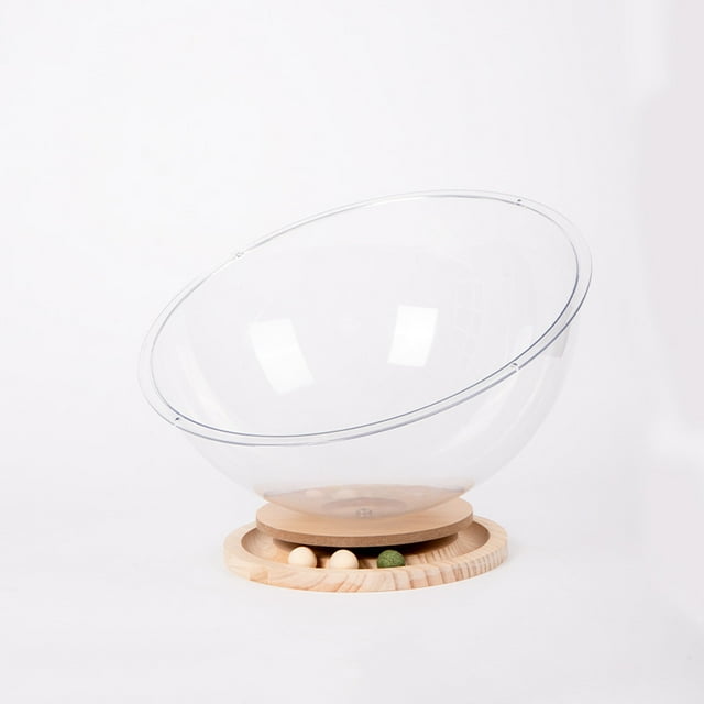 Acrylic Ice Cave Cat Bed with 360° View & Rotating Toy: All-Season Safe Space Capsule Design, Food-Grade Durable, Non-Slip Base, Detachable Structure for Easy Cleaning - Small Size (25×25×32cm)