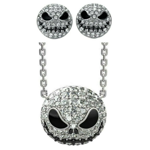 Nightmare Before Christmas Jack Skellington Rhinestone Necklace And Earrings Set