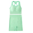 thumbnail image 2 of Wyobmus Workout Sets for Women 2 Piece Seamless Slim Fitted Track Suit Ribbed Knit Crop Tank Tops Elastic High Waist Shorts Yoga Outfits Green, 2 of 5