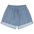 thumbnail image 2 of Gyujnb Women Casual Shorts, Drawstring Elastic Waist Roll‑Up Hem with Side Pockets,Light Blue, 2 of 4