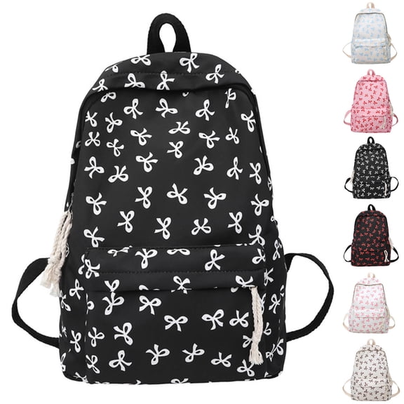 TanGnanna Bow Backpack,Preppy Girly Daypack for For Teen Girls Back to School, College Bookbag & Small Makeup Bag, Lightweight Nylon Casual Travel Backpack
