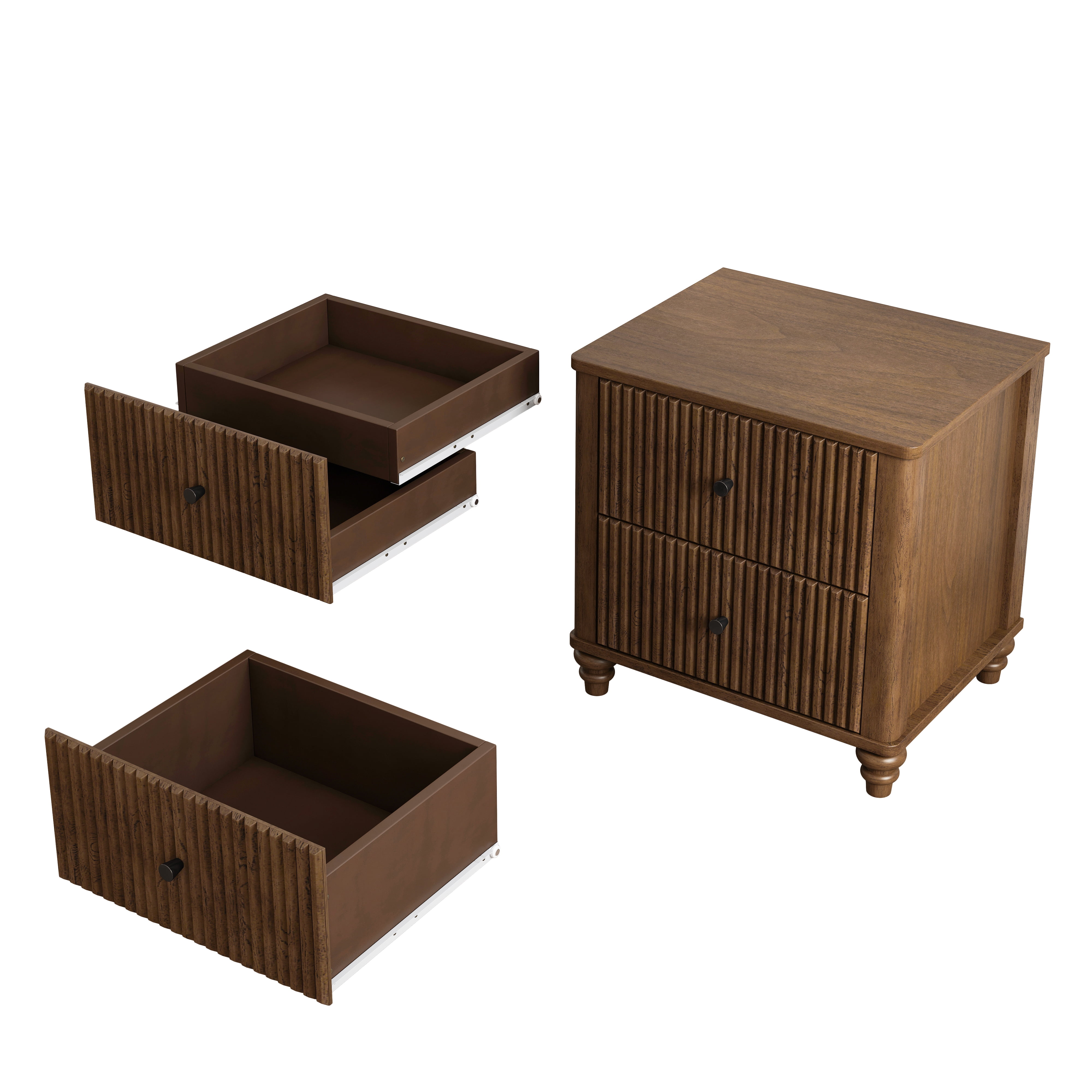 M Mintazer 3-Piece Bedroom Set with Farmhouse King Size Platform Bed and 2 Storage Nightstands for Bedroom, Brown