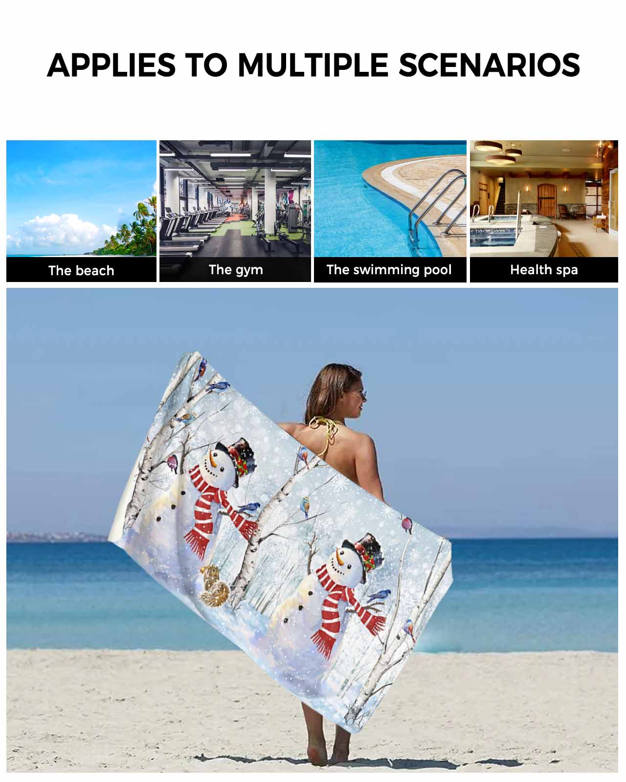 Red Blue Christmas Bath Towels for Bathroom Set,Luxury Microfiber Towels Gifts for Women,Quick Dry Beach Hand Hair Face Towel and Dish Washcloth,Snowman Xmas Snowflake Winter Birds Towels+Set