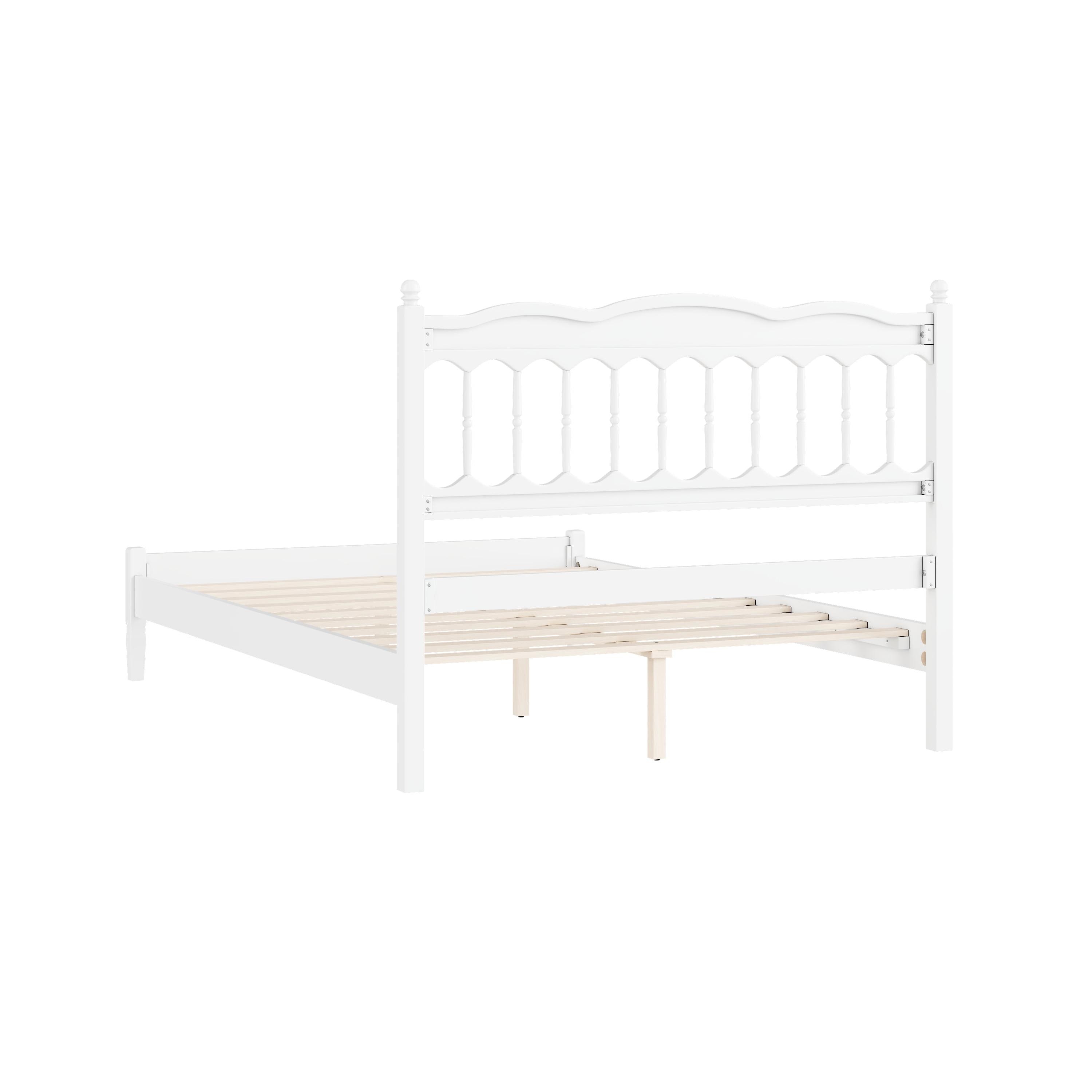 Mintazer Farmhouse Full Platform Bed with Spindle Headboard, Vintage Arched Slat Platform Bed Frame for Bedroom, No Box Spring Required, White