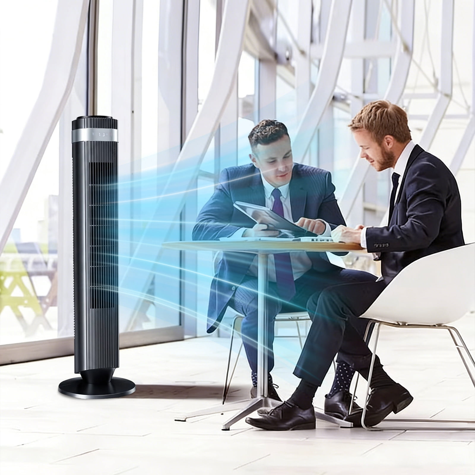 Simenmax Tower Fan, 36'' Bladeless Floor Fan with Remote, 12H Timer, 5 Speeds & 4 Modes, 28dB Quiet Standing Fan for Bedroom, Home, and Office,Black