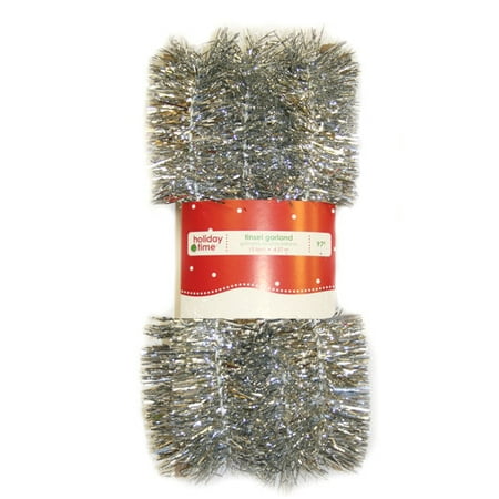 Holiday Time 50' Tinsel Garland, Silver/Snowstorm