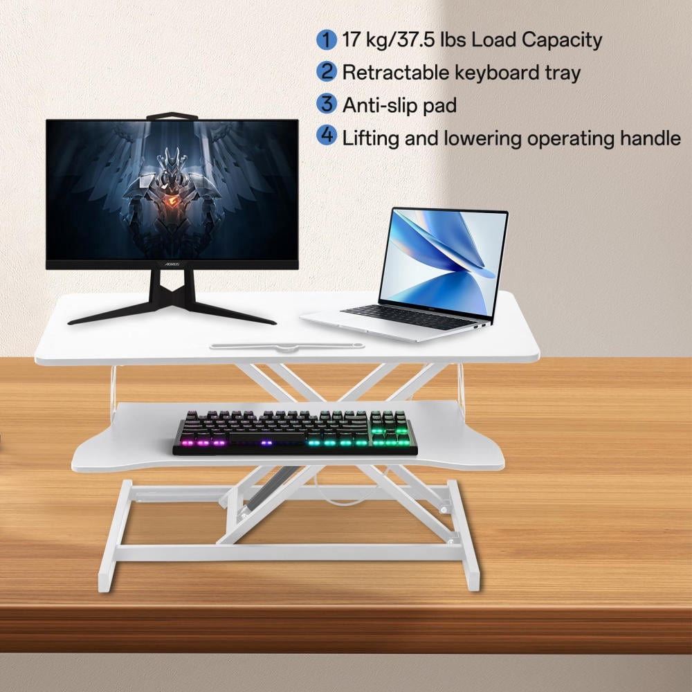37" Standing Desk Converter Height Adjustable Sit to Stand Up Riser, Monitor and Laptop Workstation with Wide Keyboard Tray