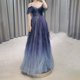 thumbnail image 4 of Gibobby Vestidos de noche largos elegantes Vestido formal de tul azul con hombros descubiertos(Azul,X-CH), 4 of 5
