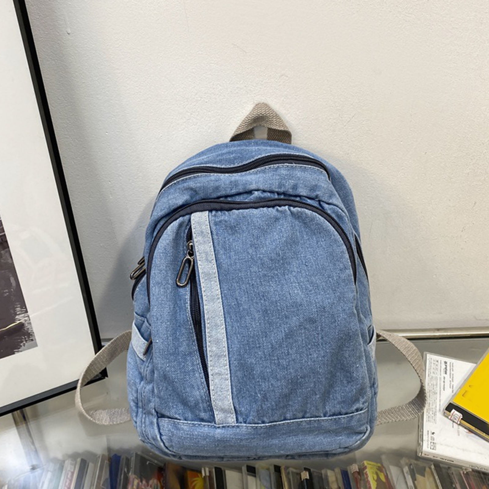 Denim Blue Mens 14 inches Backpack School Backpack Blue Jean Travel Ba