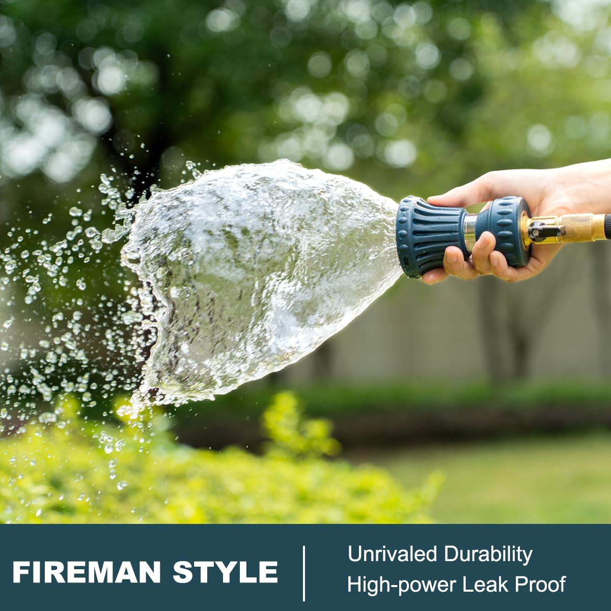 Fireman Style Garden Hose Nozzle, Heavy Duty High Pressure Adjustable Sprayer, Leak-Proof Metal Fire Hose Sprayer Nozzle for for Car Washing, Patio Cleaning, Lawn & Pet Showering