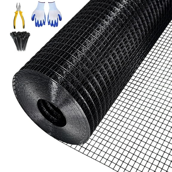 Pinypikaka Black Hardware Cloth 1/2" x 1/2" 48 in x 120 ft, 19 Gauge Welded Wire Fencing, Chicken Wire Fence Mesh Roll with Cutting Plier & Gloves for Garden, Coop & Pet Enclosures