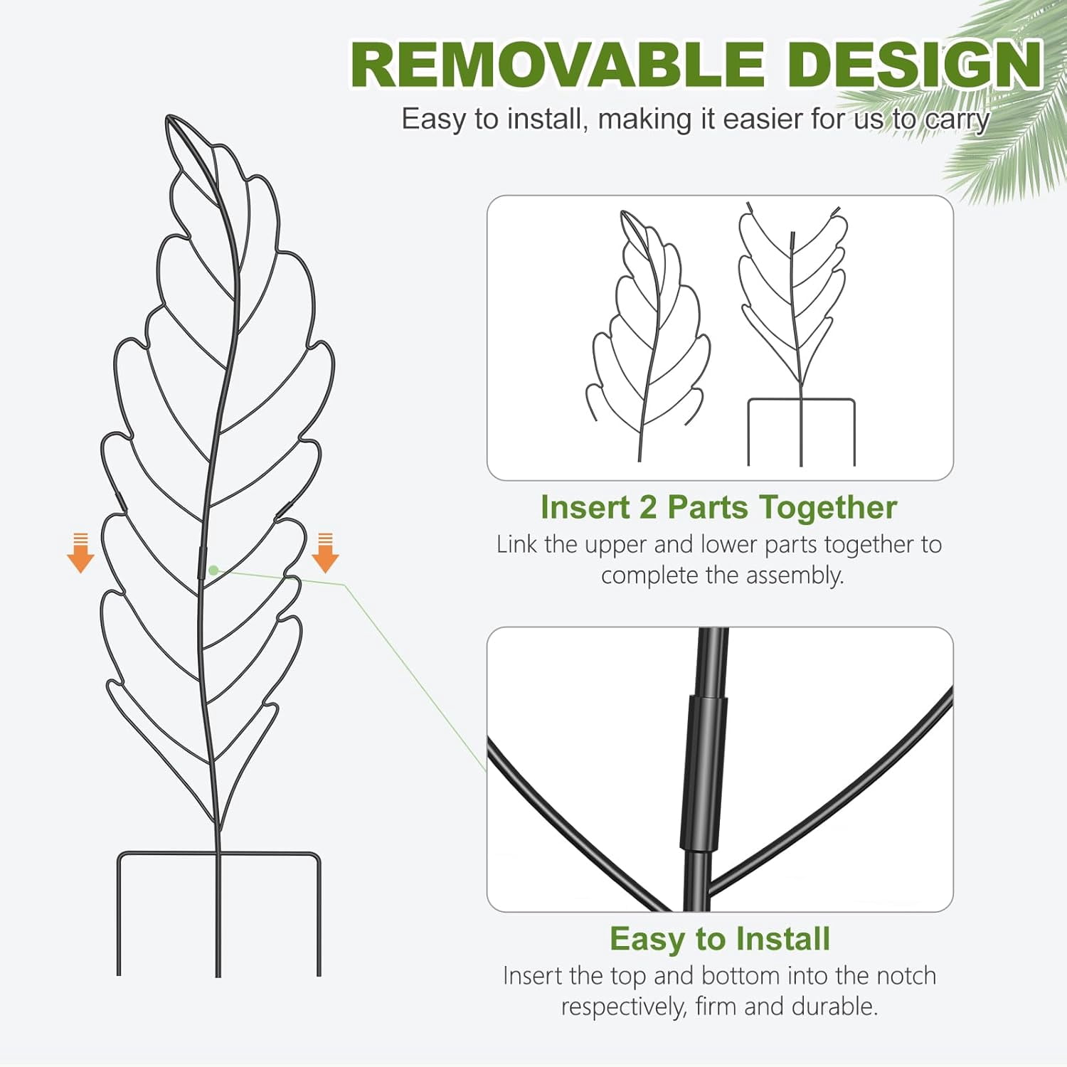 Bronkige 3Pack Leaf Metal Garden Trellis for Climbing Plants Outdoor, Metal Plant Trellis for Flowers Tomato Cucumber Rose Vegetable Support Garden Decoration, Black