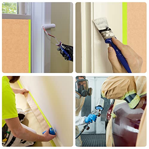 Pre-Taped Masking Paper for Painting - 18 inch x 50 feet Tape and Drape Painters Paper, Paint Adhesive Protective Paper Roll for Covering Skirting, Frames, Cars and Auto Body (2 Rolls)