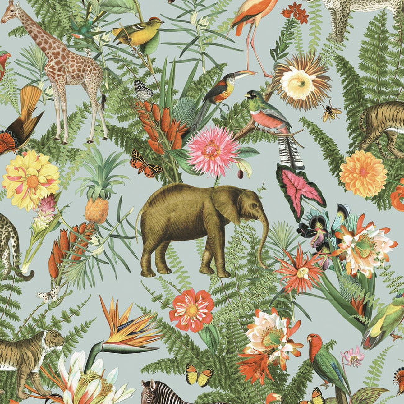 RoomMates Tropical Zoo Gray, Peel & Stick Wallpaper Roll