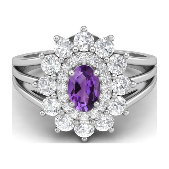 4.03 Ctw Oval Natural Amethyst 925 Sterling Silver Solitaire Women's Mother's Day Gift Ring