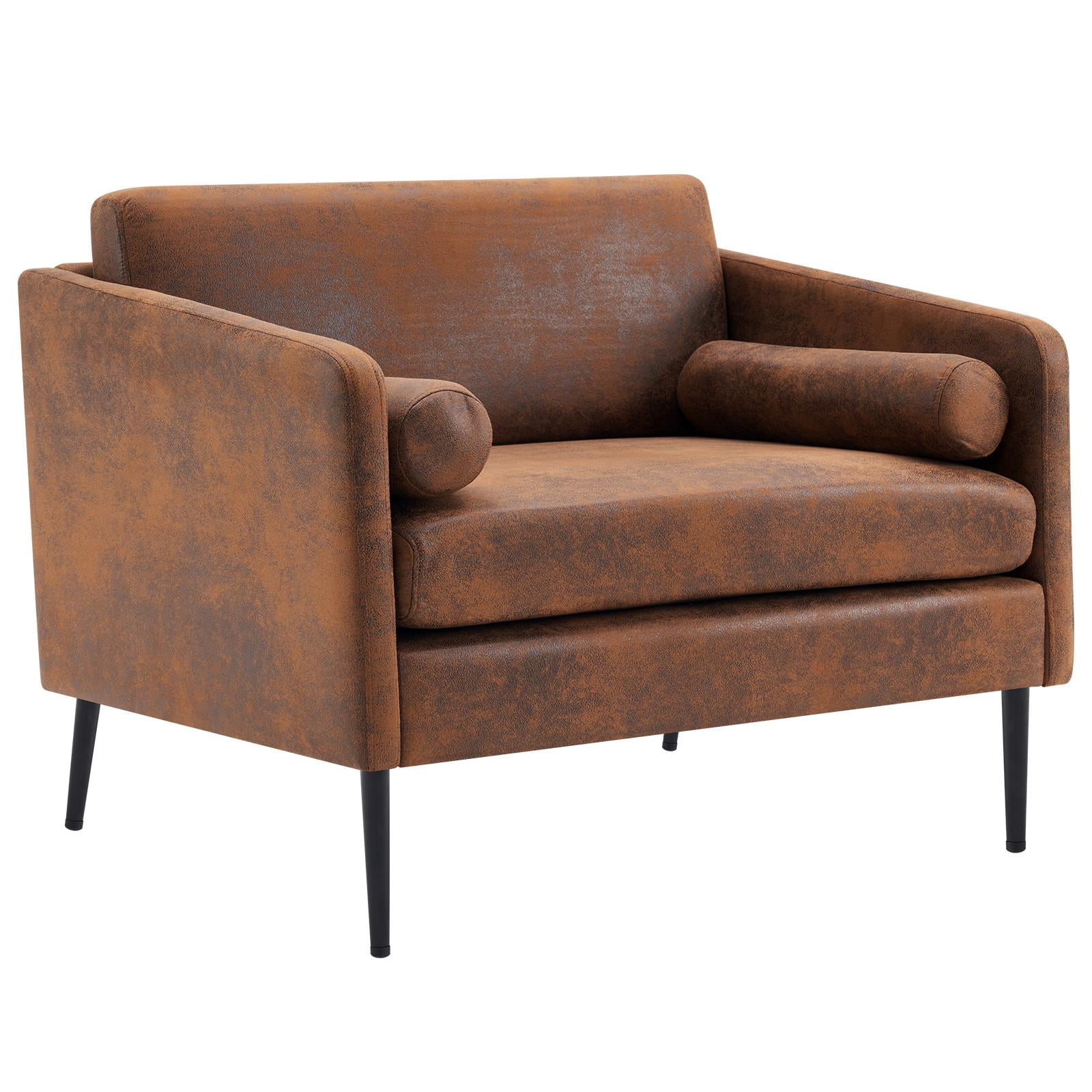 Ktaxon 2 Pieces Living Room Sofa Sets, 38" Parent-Child 1.5 Seater Accent Chair and Small 2 Seater Loveseat with Bronzing Cloth and Waist Pillows Brown