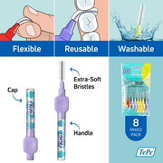 TEPE Interdental Brush Extra Soft Cleaners Mixed Pack - فرش الأسنان بين الأسنان 8 Pack ، 0.45 إلى 1.1 MM