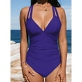 thumbnail image 3 of CUPSHE Women's One Piece Swimsuit Tummy Control Deep V Neck Double Straps Crisscross Back Tie Bathing Suit, 3 of 5
