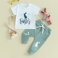 thumbnail image 2 of Bagilaanoe 2pcs Newborn Easter Outfits Baby Boy Pants Set Letter Print Short Sleeve T-Shirt Tops + Sweatpants 3M 6M 12M 18M Infant Casual Clothes, 2 of 8