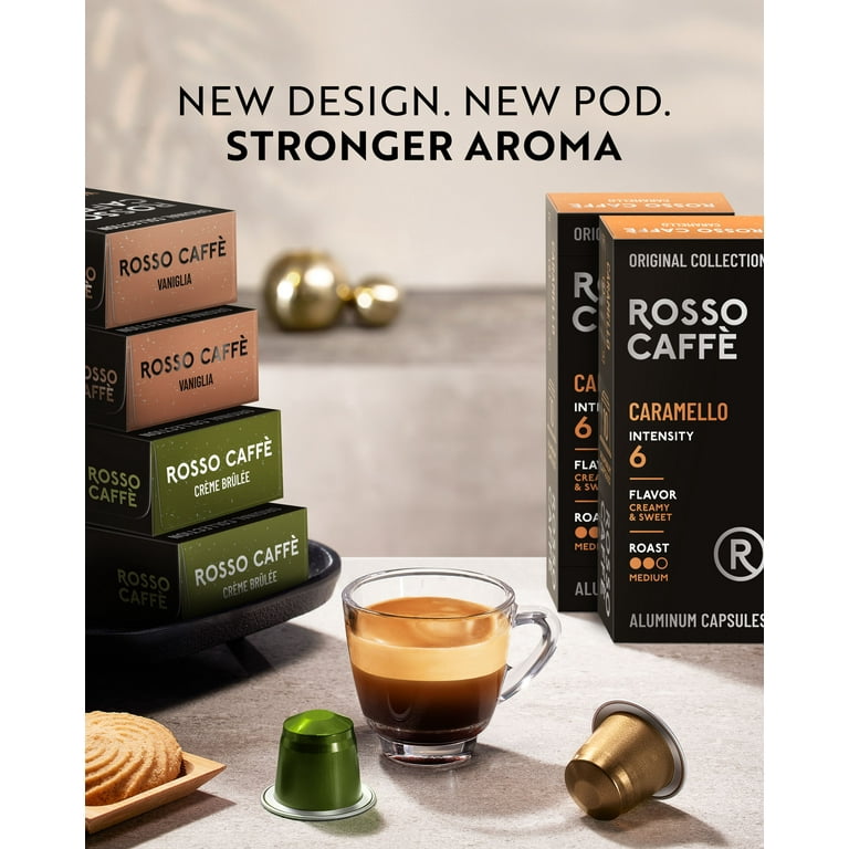 Rosso Coffee Pods Nespresso Original Machine, Flavored Gourmet Espresso  Capsules 60 Pack Vanilla, Caramel and Creme Brulee 