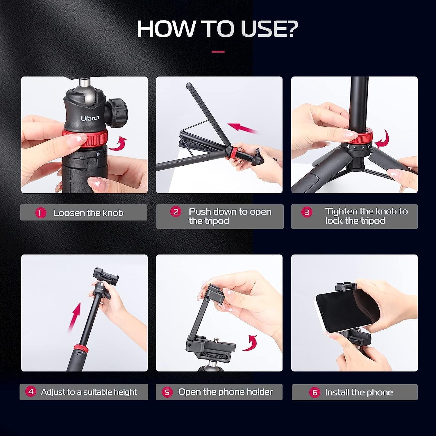 Ulanzi MT-44 Extendable Phone Tripod, 59" Selfie Stick Vlog Stand with 2 in 1 Phone Clip, 360° Ball Head Camera Tripod