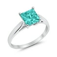thumbnail image 2 of Solitaire Princess Cut Ring Paraiba Tourmaline CZ 925 Sterling Silver Ring Size 5, 2 of 5
